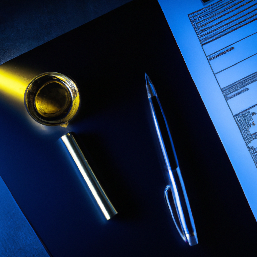 Stylized high-resolution photograph of legal documents, contract, and pen on a modern neon-gradient desk representing Terms of Use.